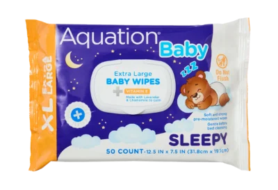 Aquation XL Sleepy Baby Wipes 50 count Package top