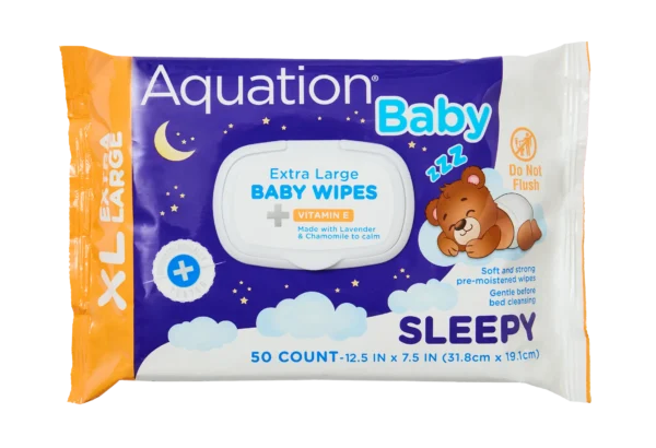 Aquation XL Sleepy Baby Wipes 50 count Package top