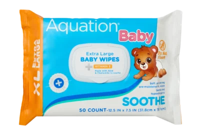 Aquation XL Baby Wipes, Soft and Strong Package Top