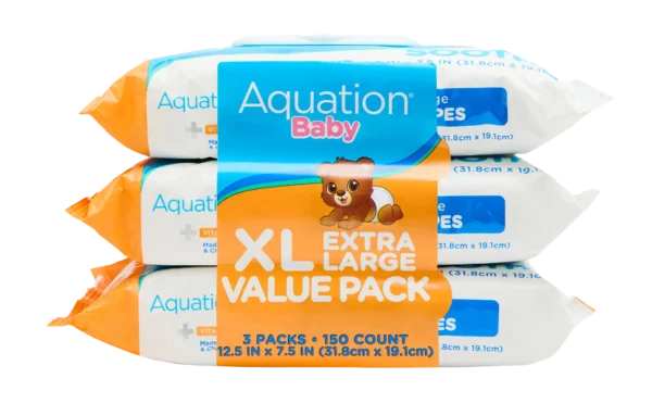 Aquation XL Baby Wipes Value Pack 150 count package back