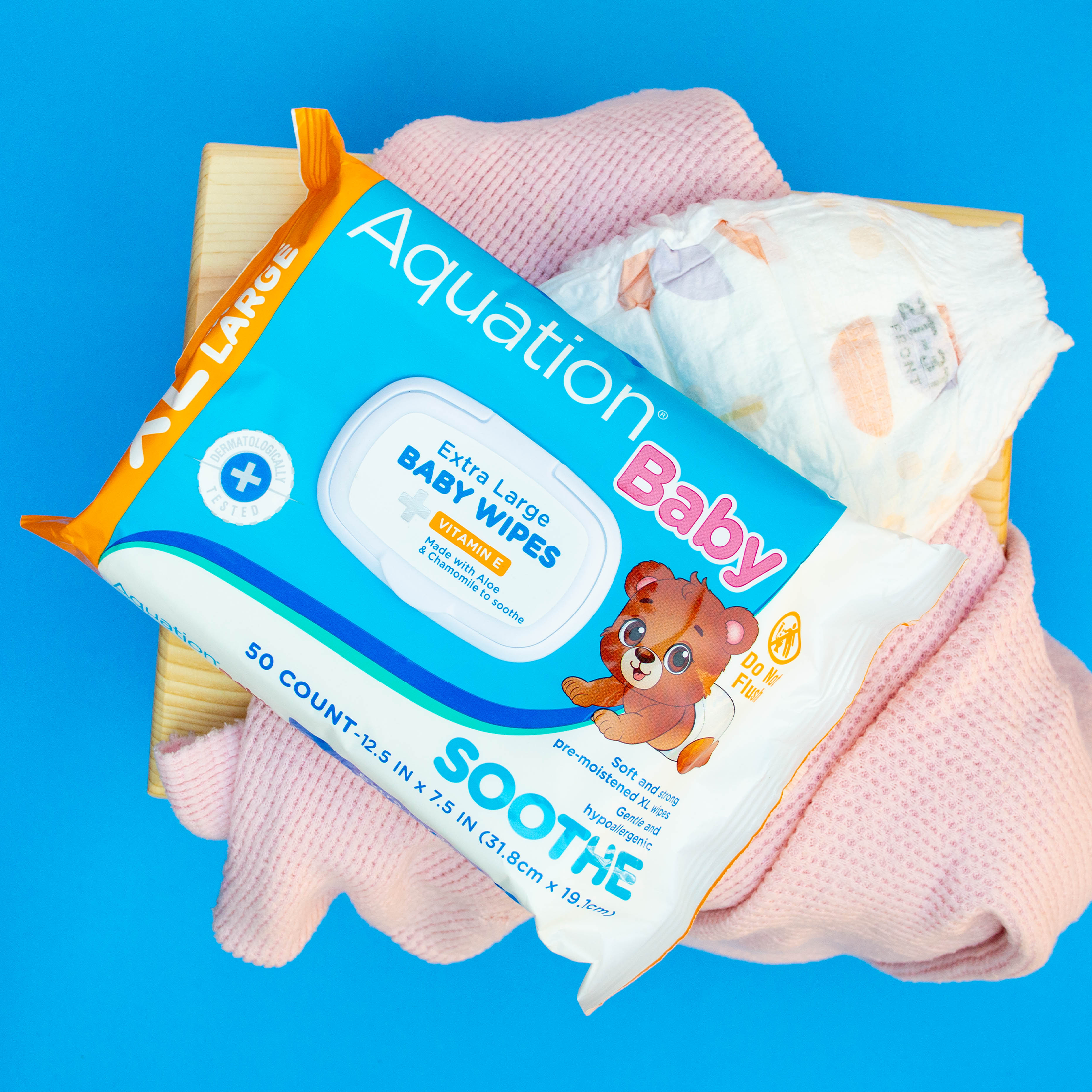 Aquation Baby Soothe XL Wipes with diaper