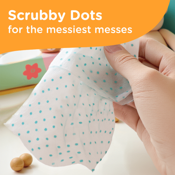 Hand holding Scrubby wipe